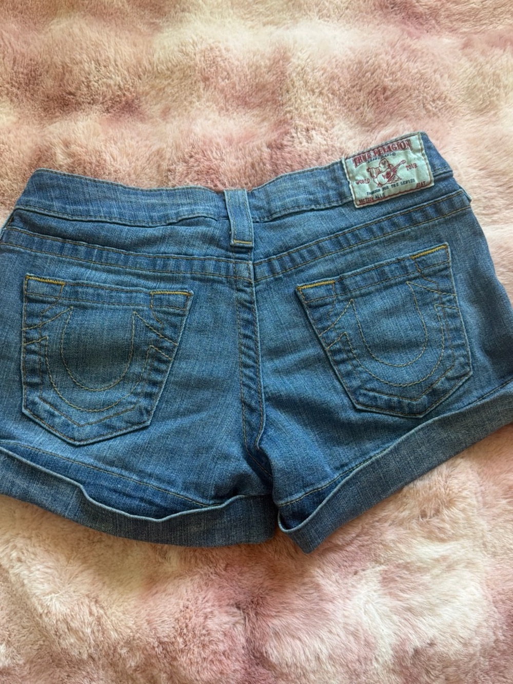 True Religion Denim Rolled-Hem Jean Shorts in Medium Blue